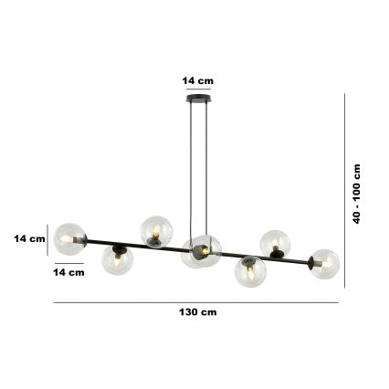 Candeeiro suspenso ROSSI 8xE14/10W/230V preto/transparente