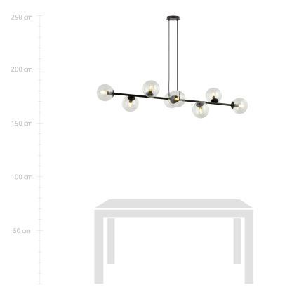 Candeeiro suspenso ROSSI 8xE14/10W/230V preto/transparente