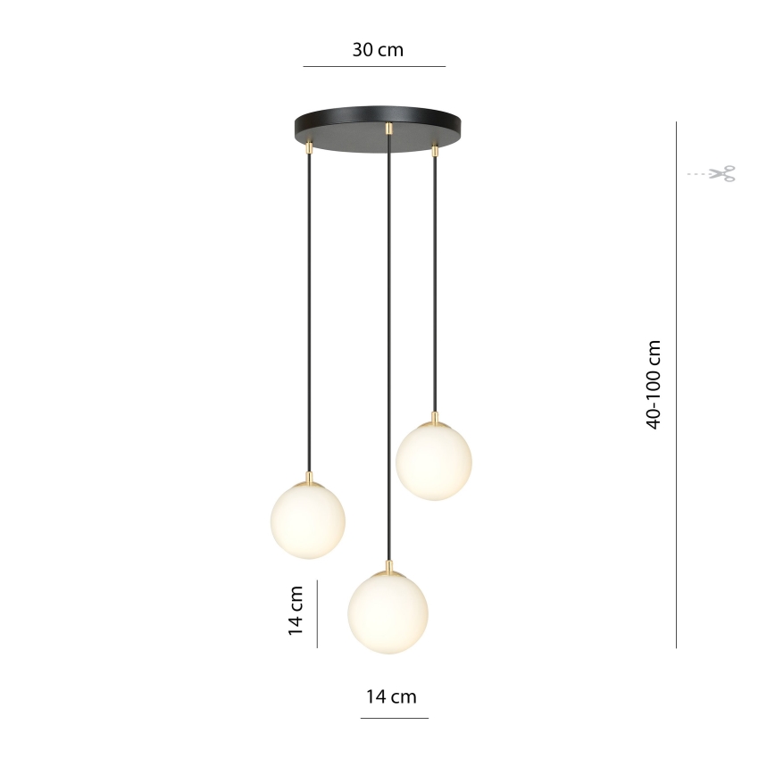 Candeeiro suspenso ROYAL 3xE14/10W/230V diâmetro 30 cm preto