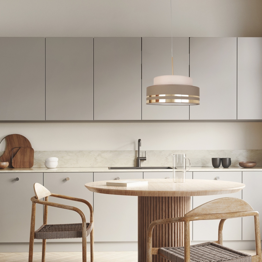 Candeeiro suspenso TAMI 1xE27/60W/230V diâmetro 40 cm bege/castanho/dourado