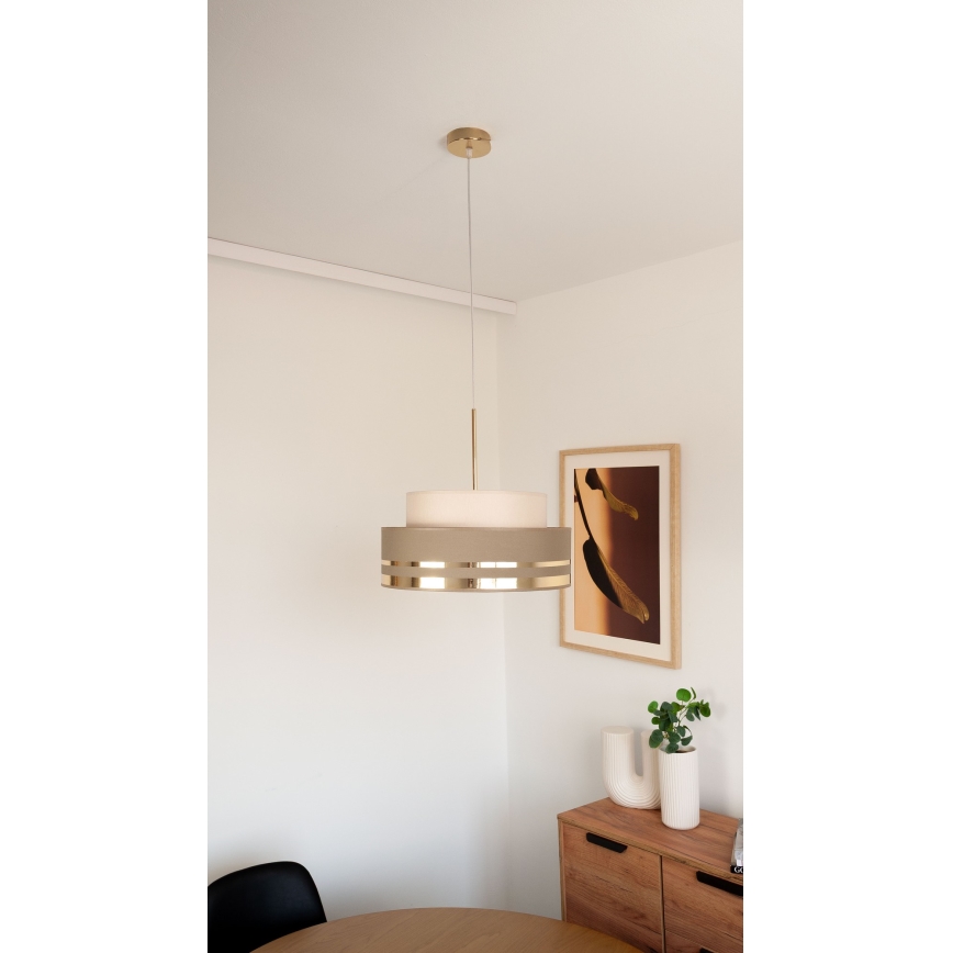 Candeeiro suspenso TAMI 1xE27/60W/230V diâmetro 40 cm bege/castanho/dourado