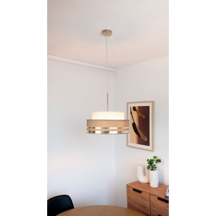 Candeeiro suspenso TAMI 1xE27/60W/230V diâmetro 40 cm bege/castanho/dourado