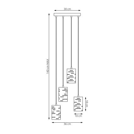 Candeeiro suspenso TANK 4xE27/15W/230V preto