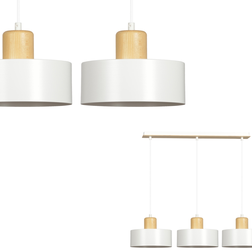 Candeeiro suspenso TORIN 3xE27/15W/230V branco