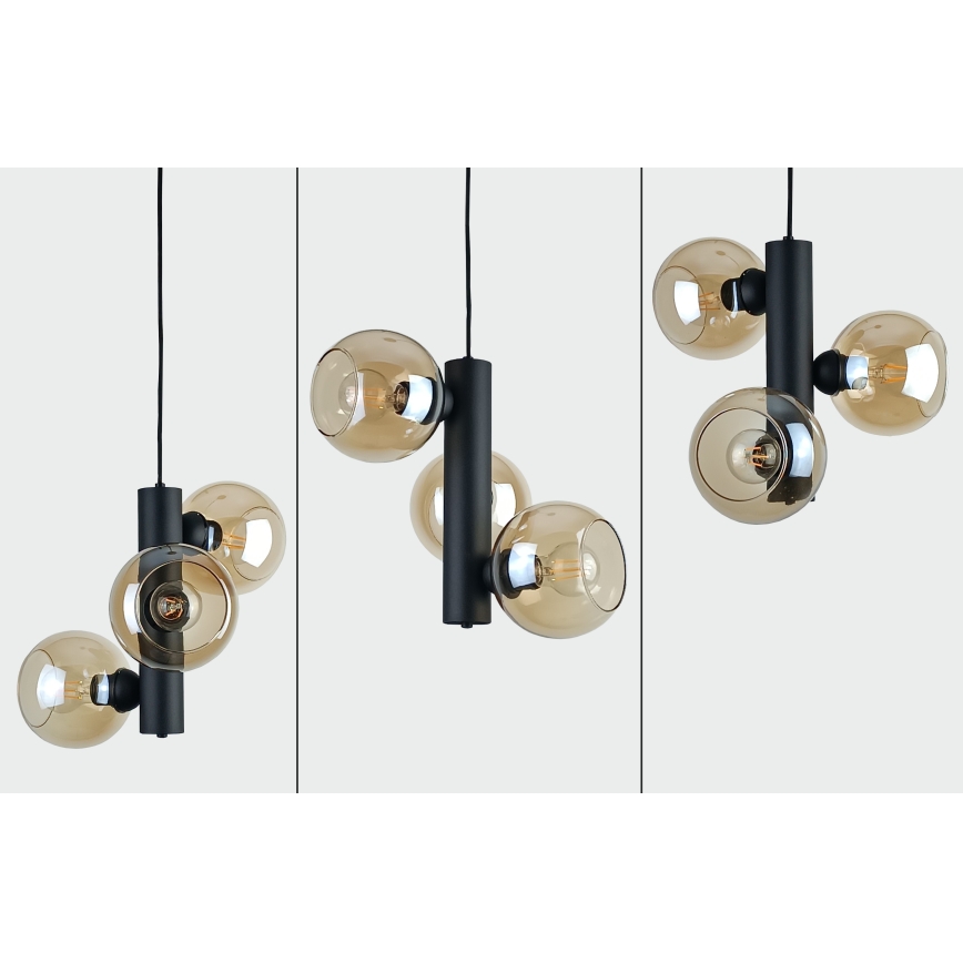 Candeeiro suspenso TUBE 3xE27/60W/230V preto/fumado bege