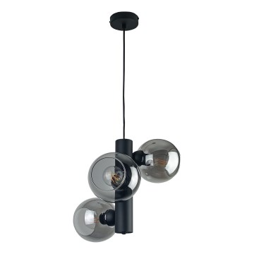 Candeeiro suspenso TUBE 3xE27/60W/230V preto/fumado preto