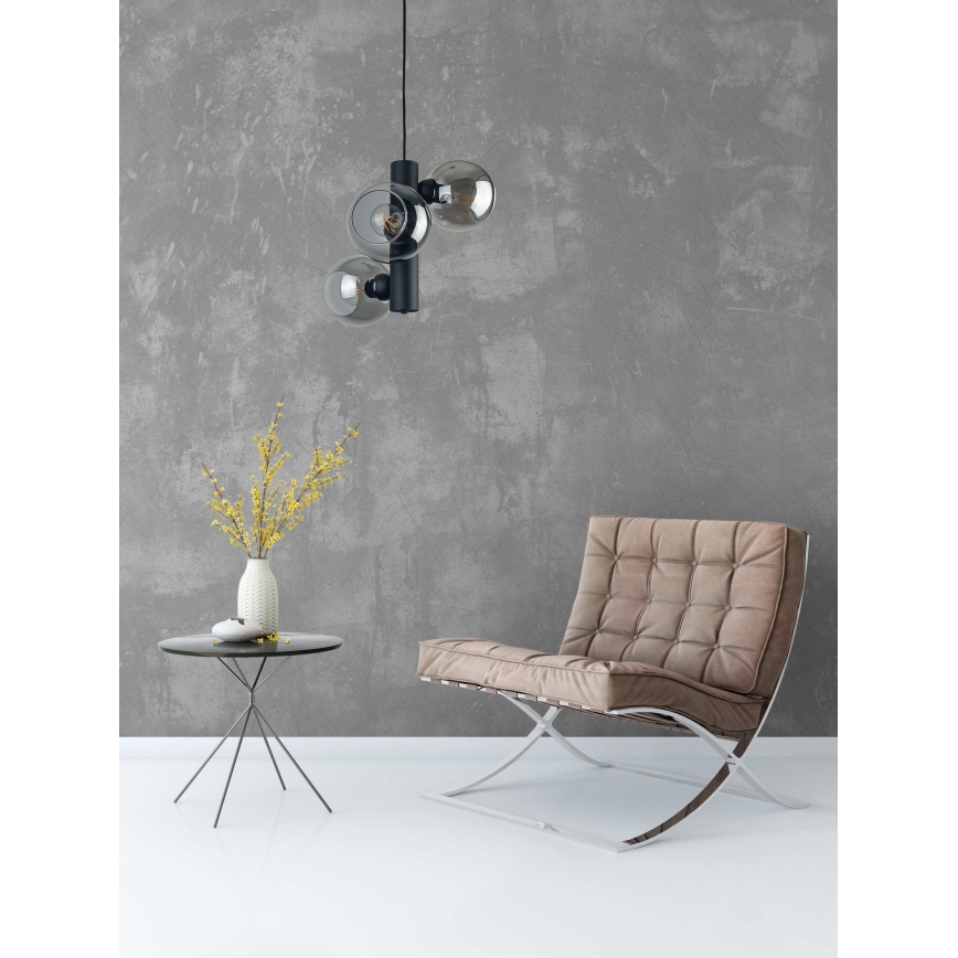 Candeeiro suspenso TUBE 3xE27/60W/230V preto/fumado preto