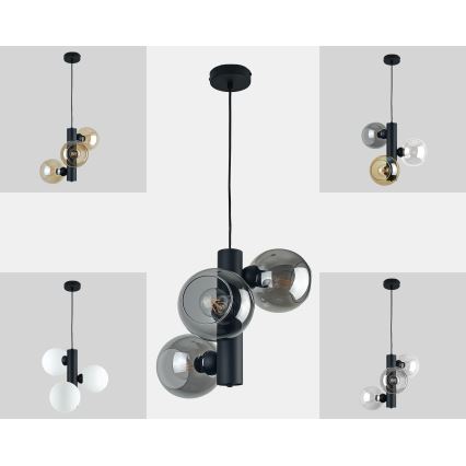 Candeeiro suspenso TUBE 3xE27/60W/230V preto/fumado preto