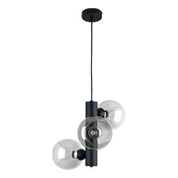 Candeeiro suspenso TUBE 3xE27/60W/230V preto/transparente