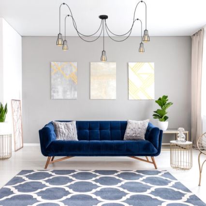 Candeeiro suspenso TUBE 5xE27/15W/230V aranha preto/cromado brilhante