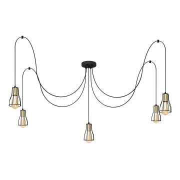 Candeeiro suspenso TUBE 5xE27/15W/230V aranha preto/dourado