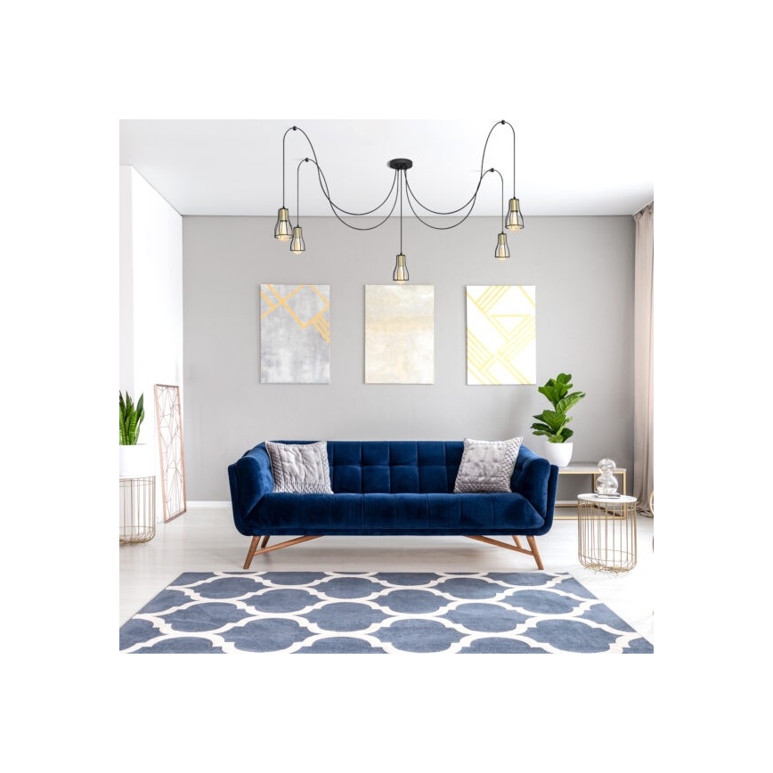 Candeeiro suspenso TUBE 5xE27/15W/230V aranha preto/dourado