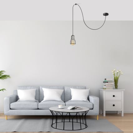 Candeeiro suspenso TUBE LONG 1xE27/15W/230V preto/cromado brilhante