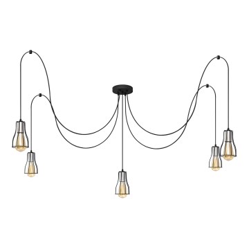 Candeeiro suspenso TUBE LONG 5xE27/15W/230V preto/cromado brilhante