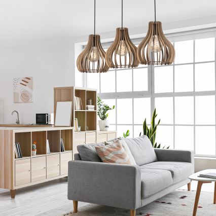 Candeeiro suspenso TUCCI 3xE27/15W/230V carvalho/preto