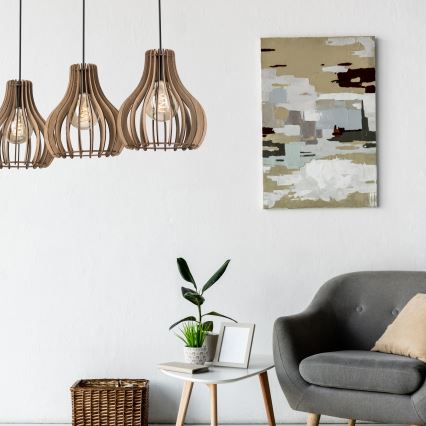 Candeeiro suspenso TUCCI 3xE27/15W/230V carvalho/preto