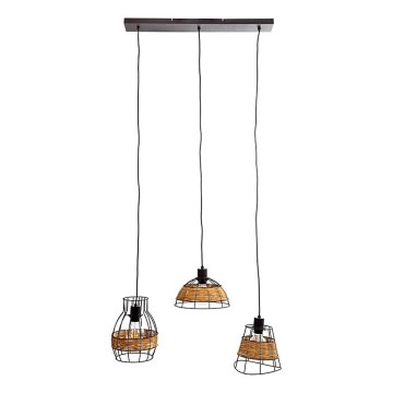 Candeeiro suspenso TUNIS 4xE27/40W/230V preto/castanho