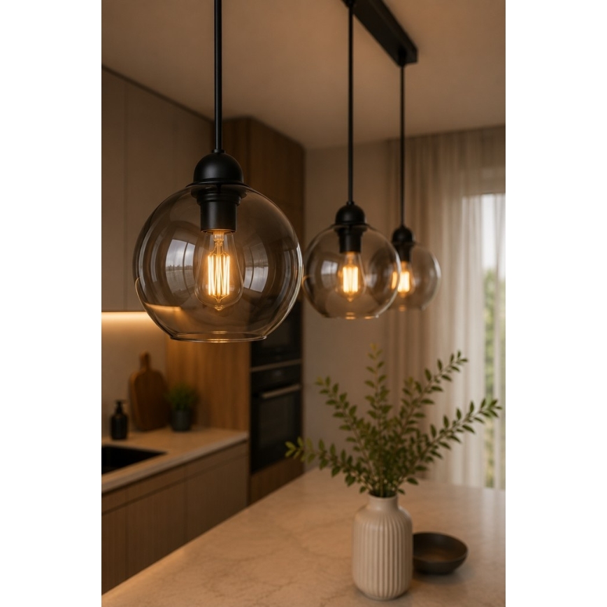 Candeeiro suspenso UNO 3xE27/60W/230V preto/fumado