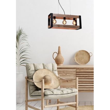 Candeeiro suspenso VARNA 3xE27/40W/230V carvalho