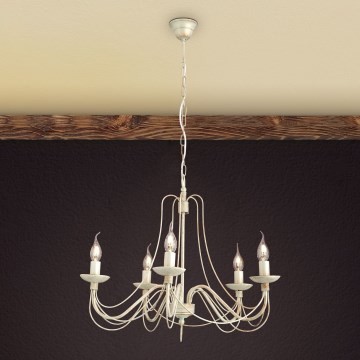 Candeeiro suspenso VELA 5xE14/40W/230V diâmetro 60 cm branco/dourado/pátina