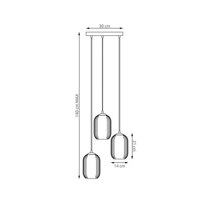 Candeeiro suspenso VERDI 3xE27/15W/230V diâmetro 30 cm preto/cinzento/branco