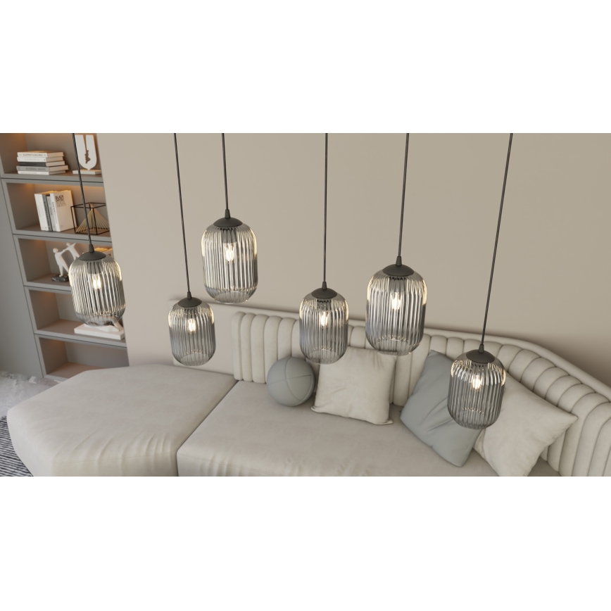 Candeeiro suspenso VERDI 3xE27/15W/230V preto/cinzento