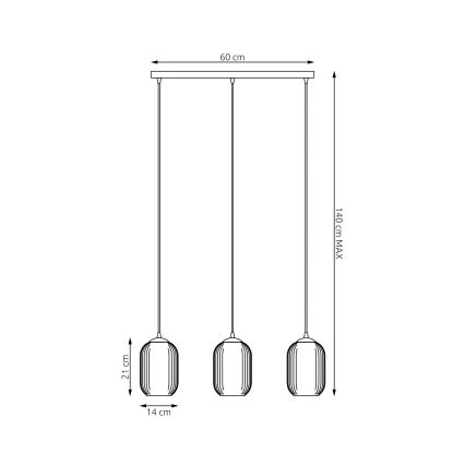 Candeeiro suspenso VERDI 3xE27/15W/230V preto/cinzento