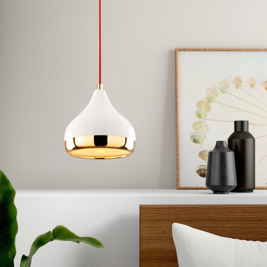 Candeeiro suspenso YILDO 1xE27/40W/230V branco/dourado/vermelho