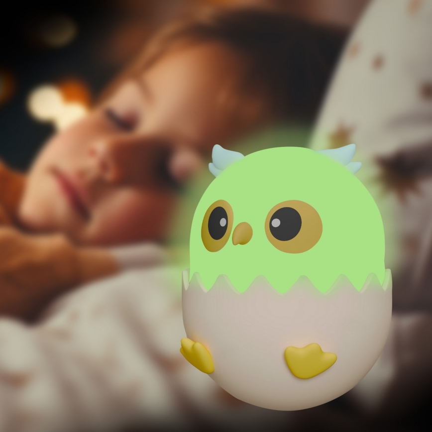 Candeeiro tátil LED RGBW regulável para crianças LED/1W/5V USB 1200 mAh coruja azul