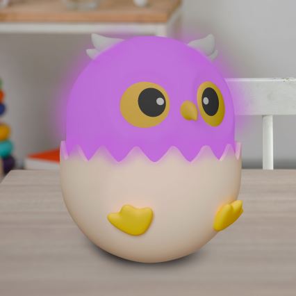 Candeeiro tátil LED RGBW regulável para crianças LED/1W/5V USB 1200 mAh coruja azul