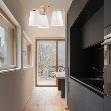 Candelabro fixo ANDREA 3×E27/60W/230V Carvalho/Branco