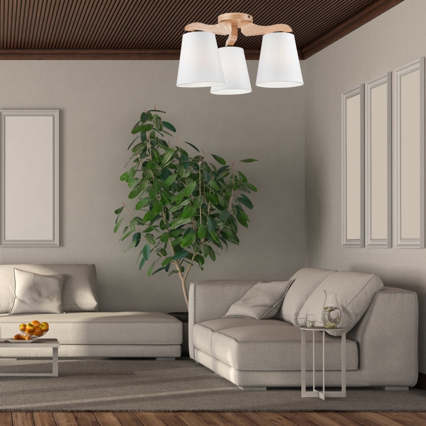 Candelabro fixo ANDREA 3×E27/60W/230V Carvalho/Branco