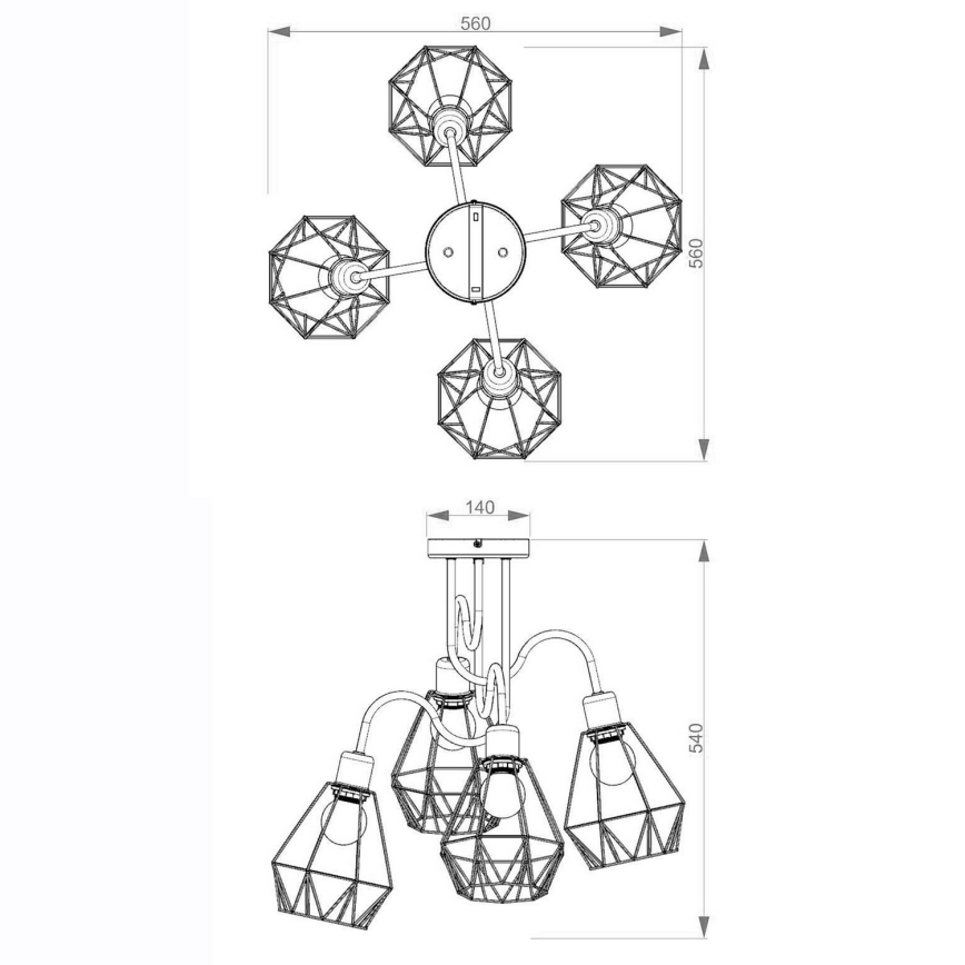 Candelabro integrado BERGEN 4xE27/60W/230V preto/dourado