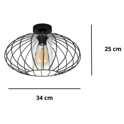 Candelabro integrado CORRINI 1xE27/60W/230V diâmetro 34 cm preto/transparente