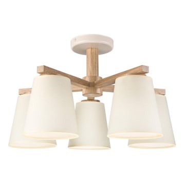Candelabro integrado ELLIE 5xE27/15W/230V creme/carvalho