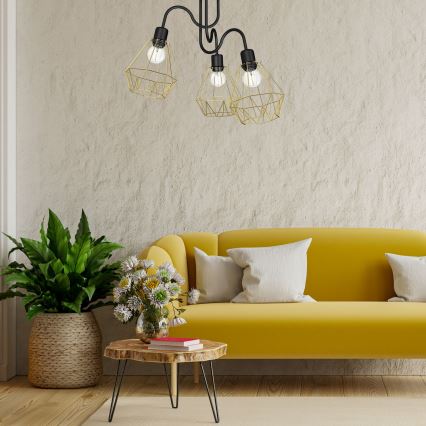 Candelabro montado à superfície BERGEN 3xE27/60W/230V preto/dourado