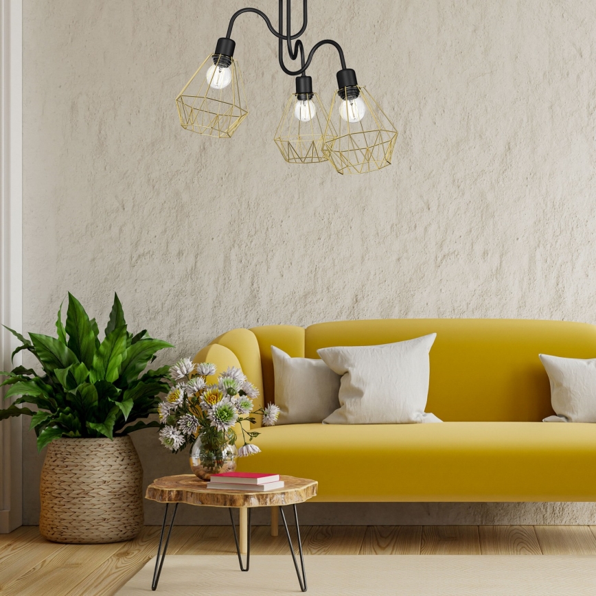 Candelabro montado à superfície BERGEN 3xE27/60W/230V preto/dourado