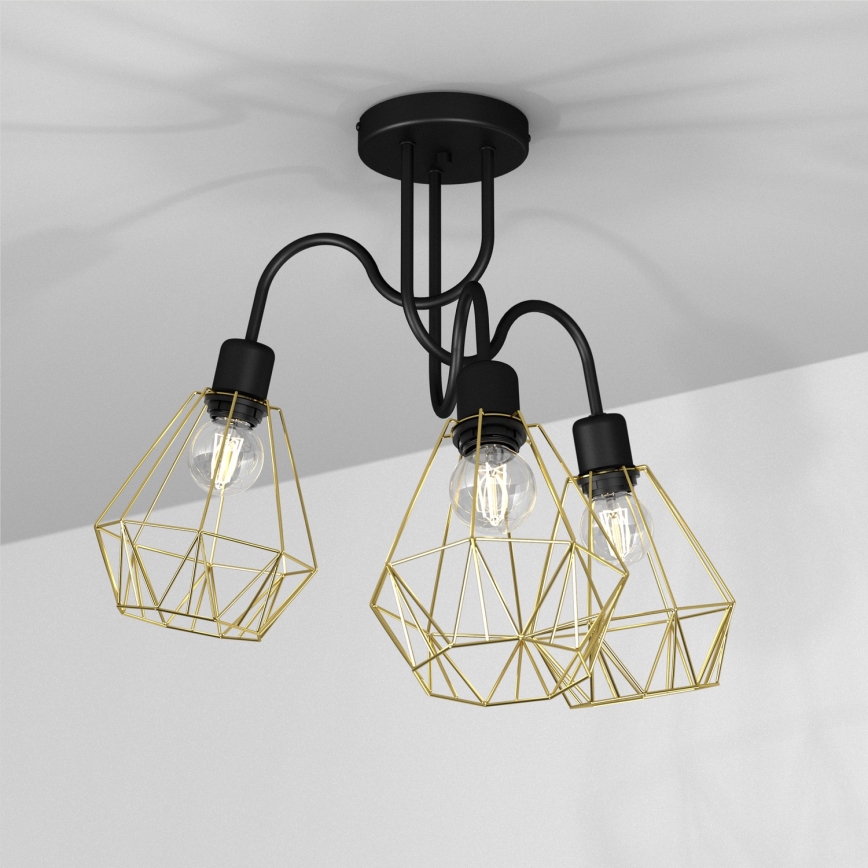 Candelabro montado à superfície BERGEN 3xE27/60W/230V preto/dourado