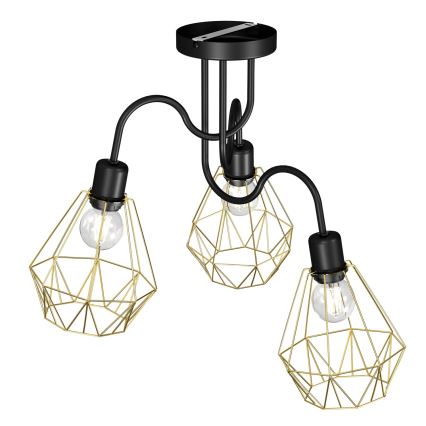 Candelabro montado à superfície BERGEN 3xE27/60W/230V preto/dourado