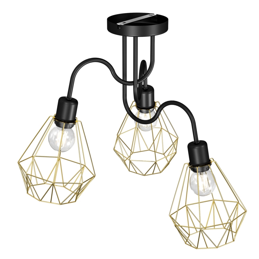 Candelabro montado à superfície BERGEN 3xE27/60W/230V preto/dourado