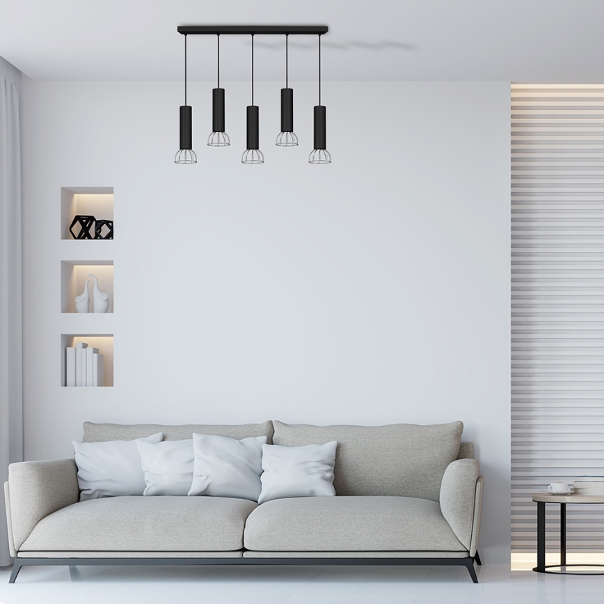 Candelabro num fio DANTE 5xGU10/25W/230V preto antigo/cromo brilhante