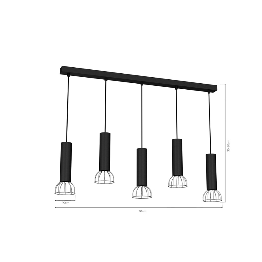 Candelabro num fio DANTE 5xGU10/25W/230V preto antigo/cromo brilhante