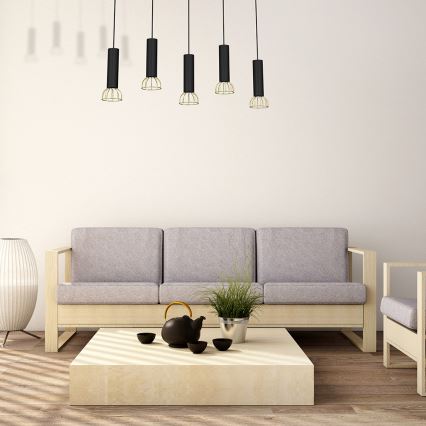 Candelabro num fio DANTE 5xGU10/25W/230V preto antigo/dourado