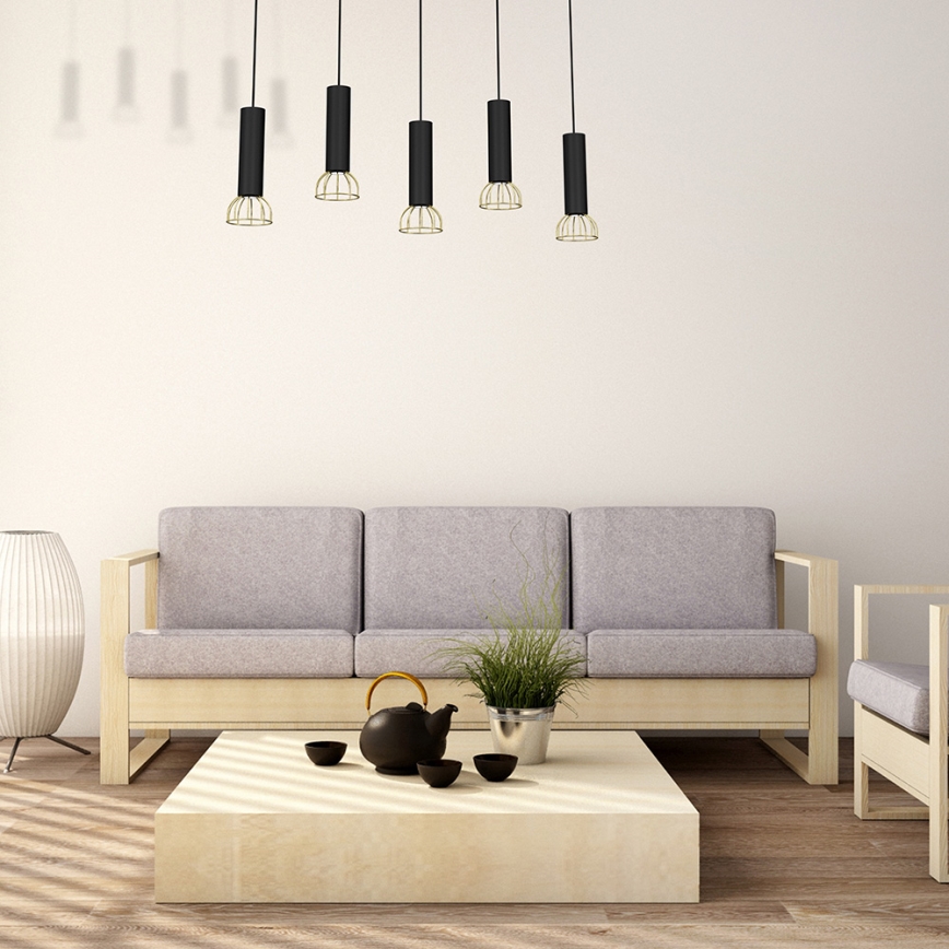 Candelabro num fio DANTE 5xGU10/25W/230V preto antigo/dourado