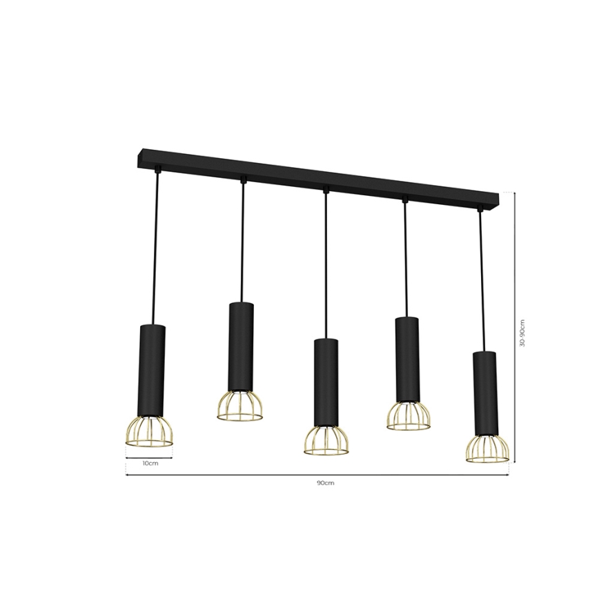 Candelabro num fio DANTE 5xGU10/25W/230V preto antigo/dourado