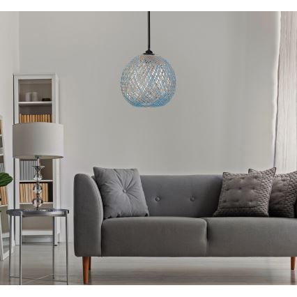 Candelabro num fio JUTE 1xE27/60W/230V AZUL