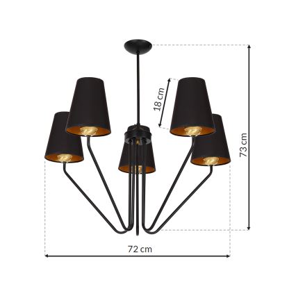 Candelabro pendente VICTORIA 5xE27/60W/230V preto antigo