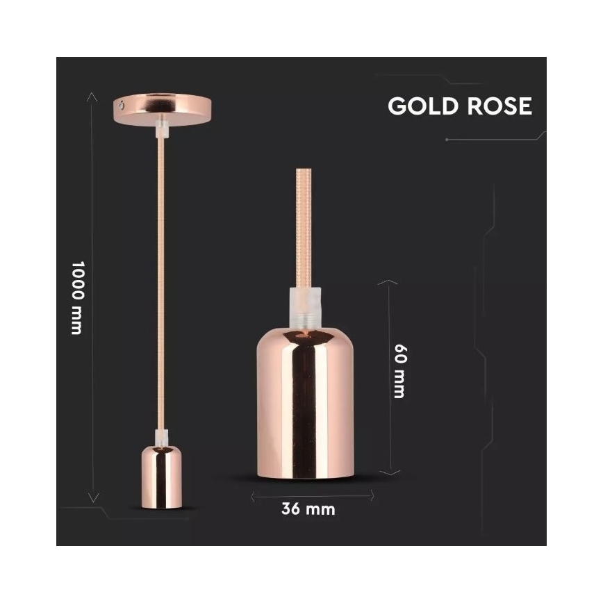 Candelabro suspenso 1xE27/60W/230V rosa dourado