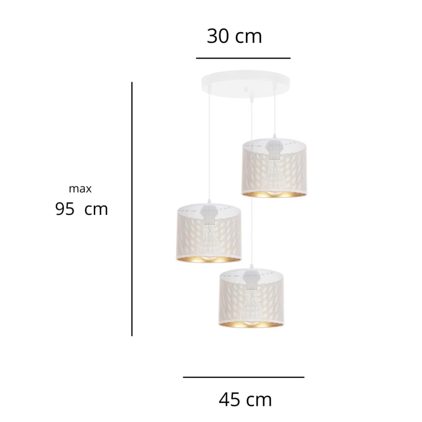 Candelabro suspenso ALDO 3xE27/60W/230V diâmetro 45 cm branco