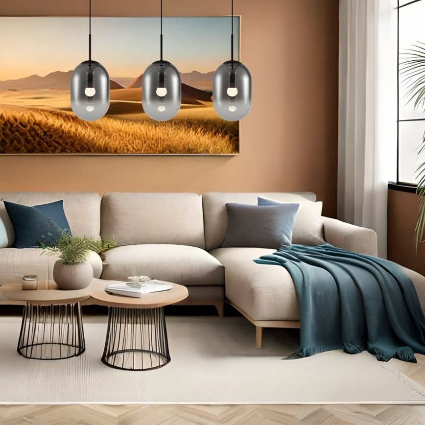 Candelabro suspenso ALIAS 3xE14/40W/230V preto/cinzento